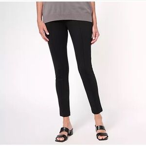 ISAAC MIZRAHI LIVE! Regular 24/7 Stretch Knit Leggings w/ Pintuck Pitch Black